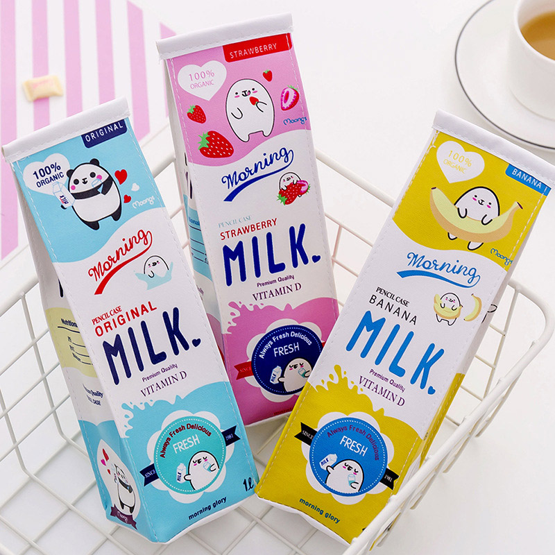1PC Cartoon Cute Milk Pencil Bag Female Simple Large-capacity Creative Student Portable Stationery Bag Pencil Bag Pencil Case