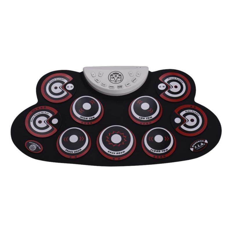 Portable Silicone Drum Pad Electronic Roll Up Drum Set with Drum Sticks Foot Pedals Cartoon Design Digital Drum for Kids Beginners