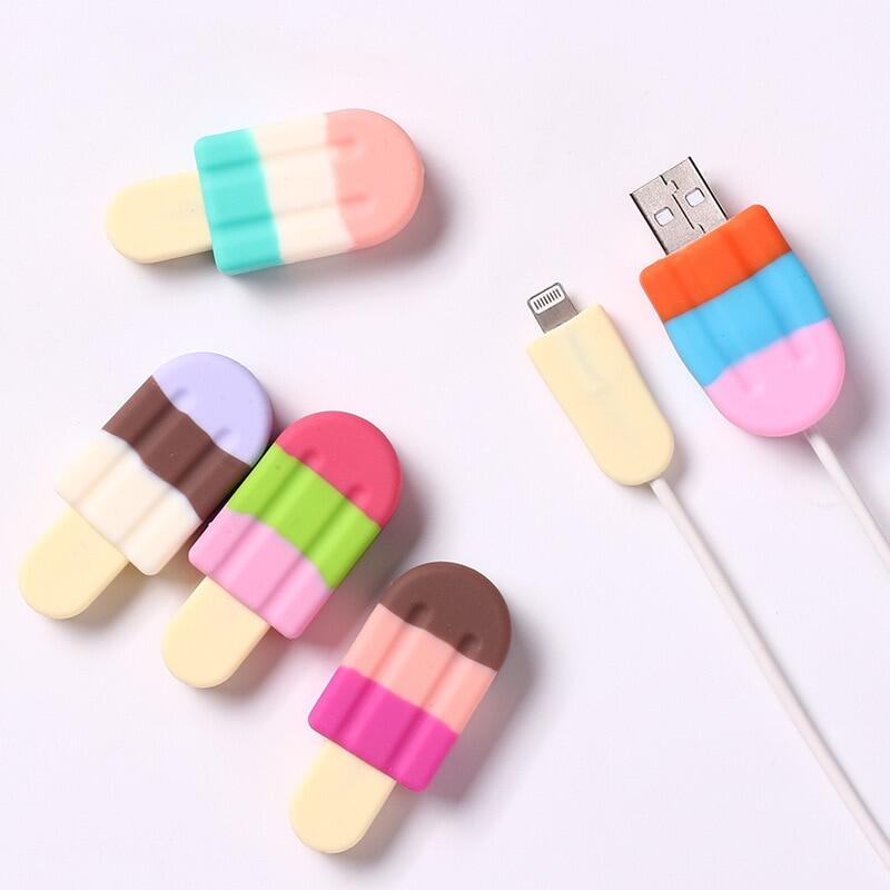 New Ice cream USB cable Protector data line charging cable protection colorful Cover For iPhone 5 6 7 8 X Protection sleeve