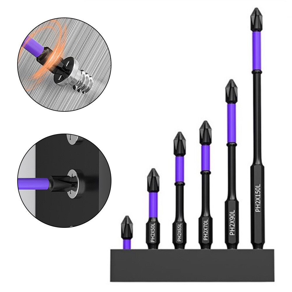 Unnicoco 6pcs ph2 non-slip cross screwdriver batch head 25/50/65/70/90/150mm