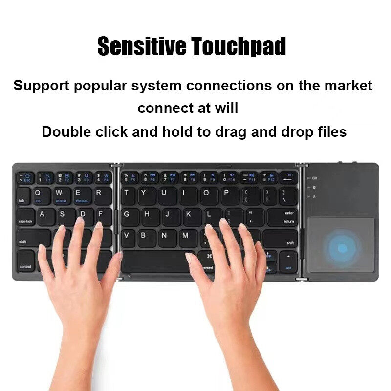 Kebeteme không dây mini bluetooth có thể gập lại Bàn phím kèm bàn di chuột cho PC văn phòng