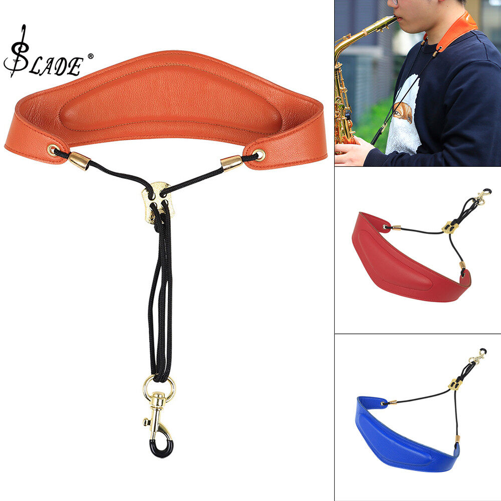 SLADE Leather Adjustable Saxophone Neck Strap with Brass Steel Hook Add Cotton Strap for Saxophone