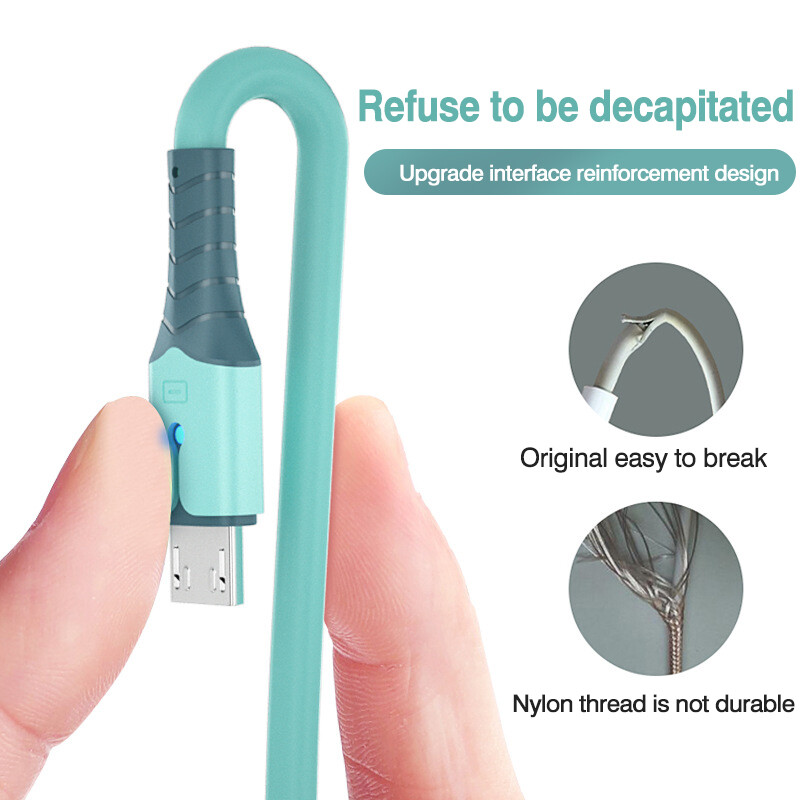 VAORLO Cáp Dữ Liệu USB Sạc Nhanh 5A 3 Trong 1 Dây Đèn LED Silicon Lỏng Có Thể Tháo Rời Bộ Sạc USB Sang Micro USB/Type-C/8 Pin Cho iPhone 13 12 Pro Huawei