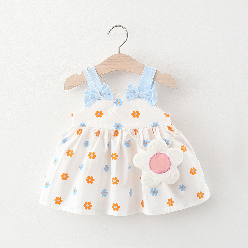 Summer hot-selling girl sling bowknot cute flower dress children skirt princess dress send small flower bag suitable for 9 months-3 years old baby