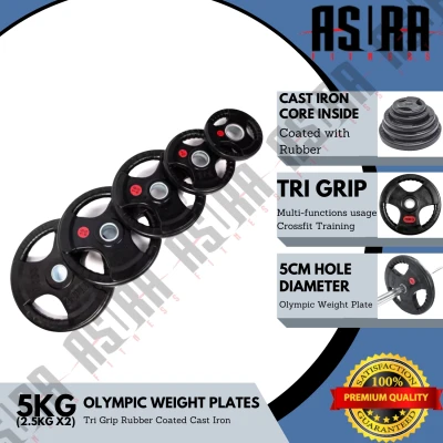 5kg Olympic Weight Plates Rubber Coated Cast Iron With 5cm Hole (Pair - 2.5kg x2)