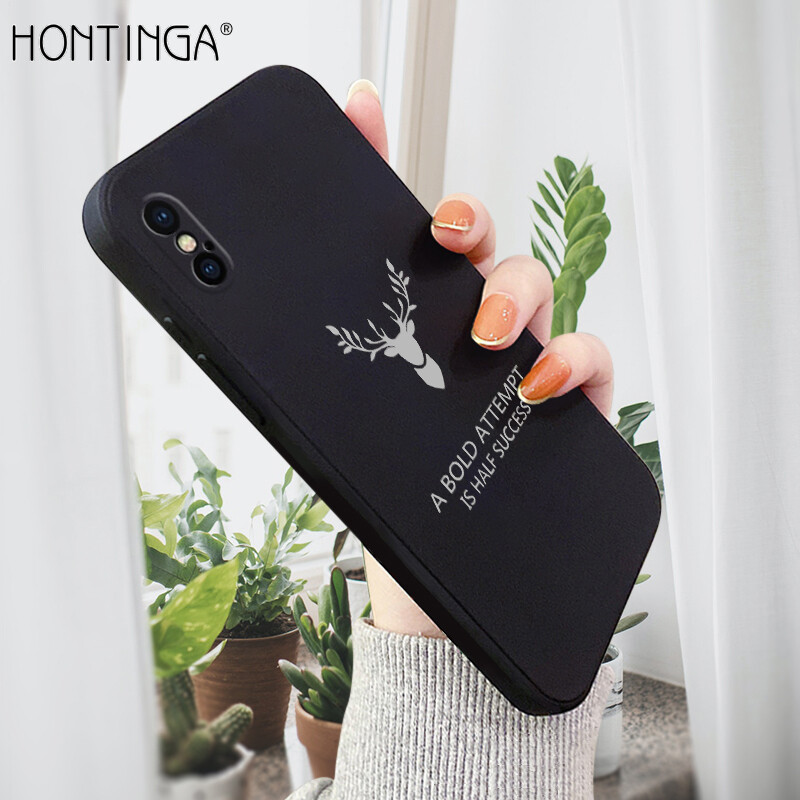 New Hontinga Casing Case For iPhone X Xr Xs Xs Max Case Original Liquid Soft Silicone Case Square ELK Deer Reindeer Full Cover Camera Protection Shockproof Cases Back Cover Phone Case Casing Softcase For Boys Girls Men Women