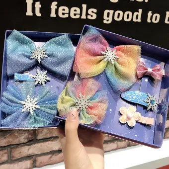 5 Pcs Set Frozen Snowflake Hair Accessories Set Crystal Hair Clips