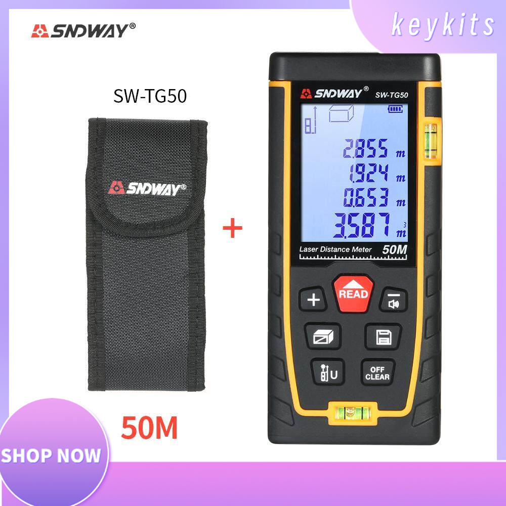 SNDWAY Handheld Digital Laser Distance Meter Portable Mini Range Finder High-precision Rangefinder with 30 Groups Data Storage LCD Display Backlight 2 Bubble Levels Diastimeter Distance Area Volume Measurement