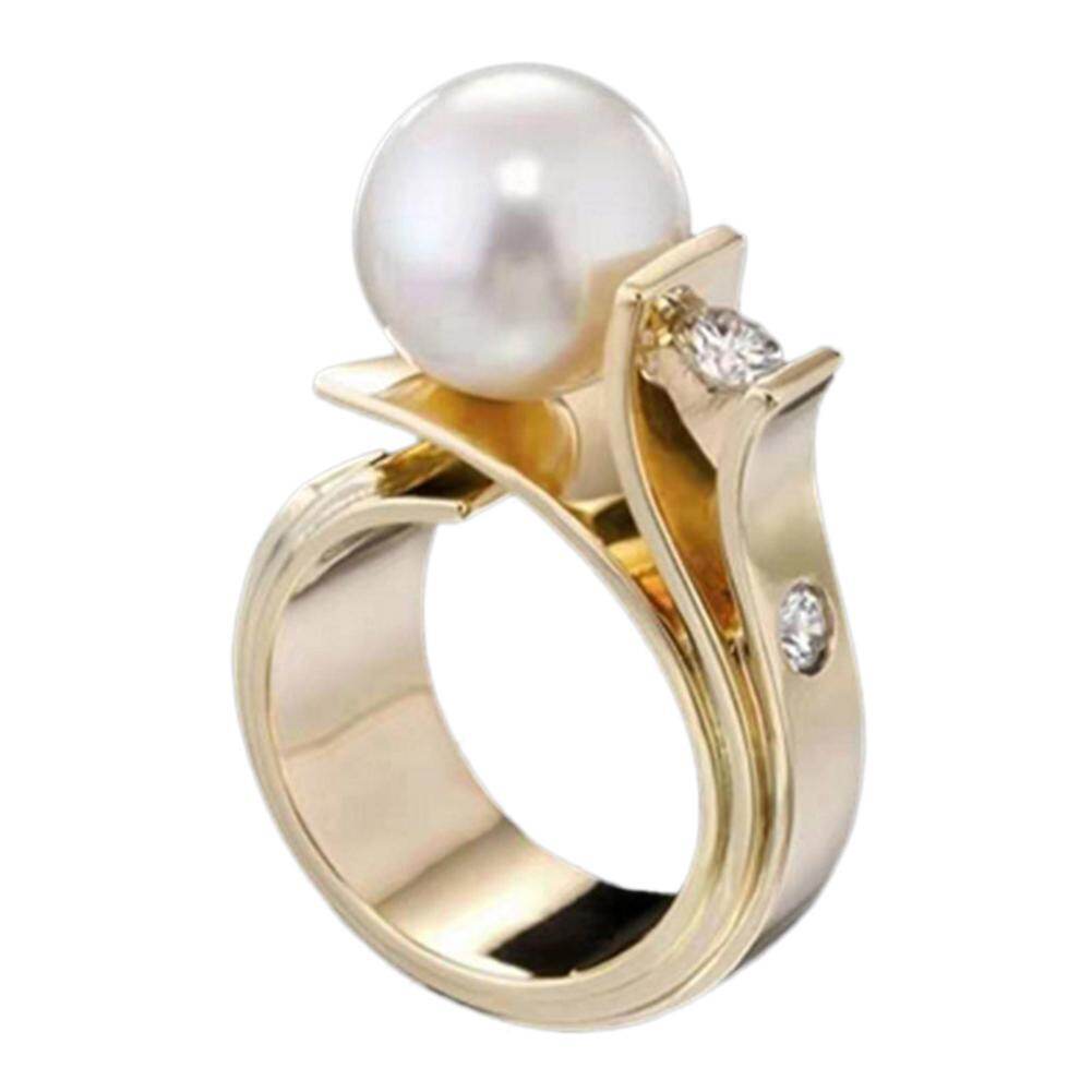 Talent Star Fashion Women Faux Pearl Rhinestone Inlaid Finger Ring Wedding Jewelry Gift