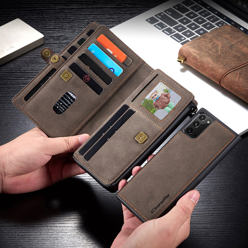 For Samsung Galaxy S20 Note20 S21 Ultra Note10 Plus A51 A71 Multifunction Genuine Leather Wallet Phone Bag Removable Case Cover