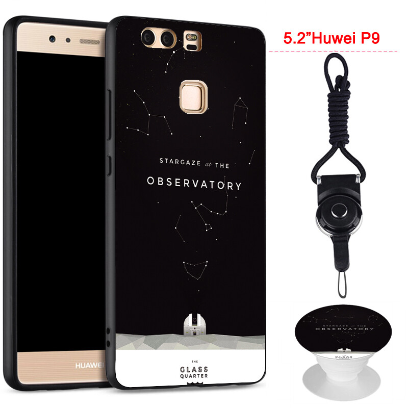 New Arrival For Huawei P9 Phone Case for Huawei Silicon Soft Case Cover with the Same Pattern phone bracket and a Rope