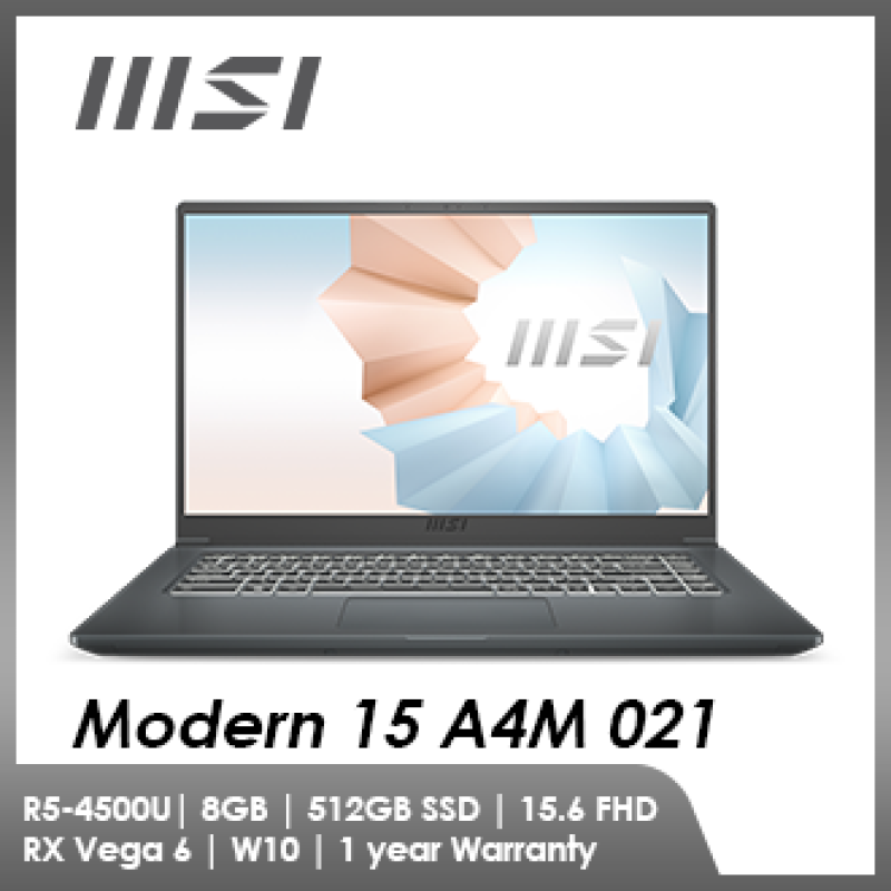MSI Modern 15 A4M-021 ( Ryzen 5 4500U / 8GB RAM / RX Vega 6 / 512GB SSD / 15.6 FHD / W10) Malaysia