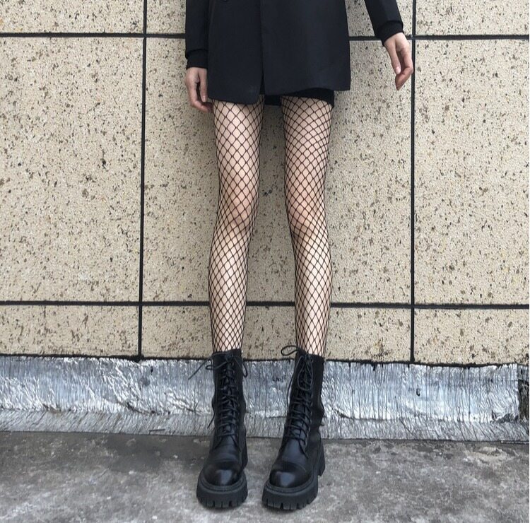 [Lady Sugar]Fishnet Bow-knot Stockings Panty Stockings Women Long Thin Black Silk Large Mesh Inexpensive Socks