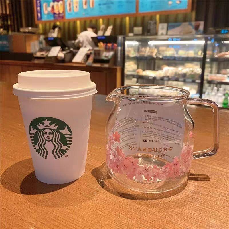 Starbuck cốc cốc thủy tinh 570ml cà phê dung tích lớn ly thủy tinh màu hồng sakura cốc cà phê cốc sữa uống kính văn phòng tách trà hộp quà tặng sáng tạo