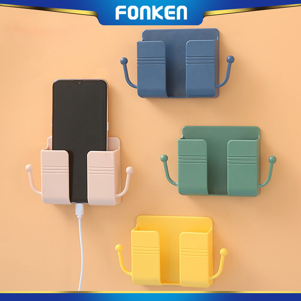 FONKEN Phone Holder Wall Mounted Organizer Storage Box Remote Control Mounted Mobile Phone Plug Wall Holder Charging Multifunction