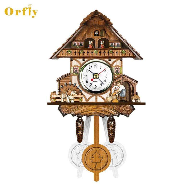 Orfly Cổ Bằng Gỗ Nồi Đồng Hồ Treo Tường Chim Thời Gian Chuông Xoay Báo Động Đồng Hồ Nhà Nghệ Thuật Trang Trí bán chạy