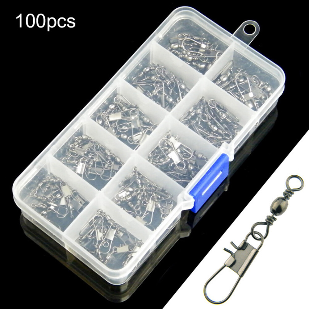 T-Yalek 100Pcs Outdoor Fishing Snap Hooks Fastlock Barrel Swivel Safety Lure Connectors