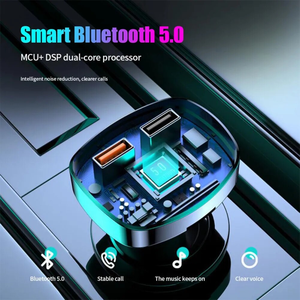 Car Charger Fast Charging U Disk MP3 Player Bluetooth 5.0 FM Transmitter Hands-free Audio Receiver Dual USB PD Charger