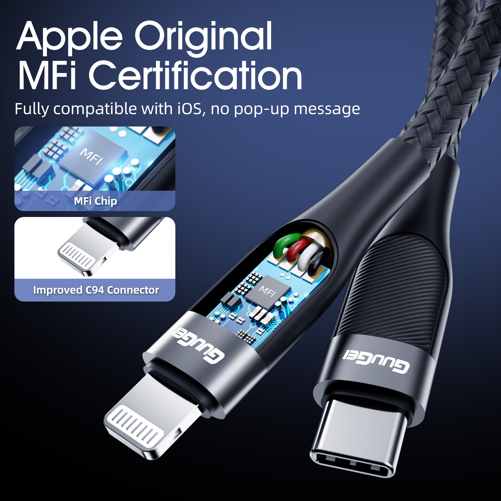 Cáp Dữ Liệu FONKEN PD 20W Type-C Sang Lightning Hỗ Trợ Sạc Truyền Dữ Liệu, Cáp Sạc Cho Iphone8/X/XR/XS/MAX