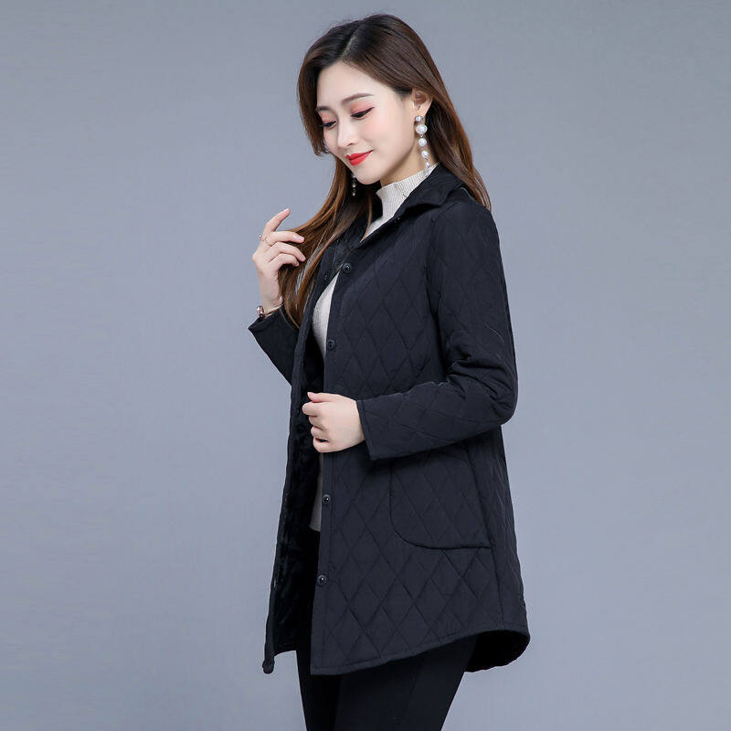 Autumn and winter new light cotton coat middle-old women's thin cotton clothing medium-length foreign air loose cotton jacket