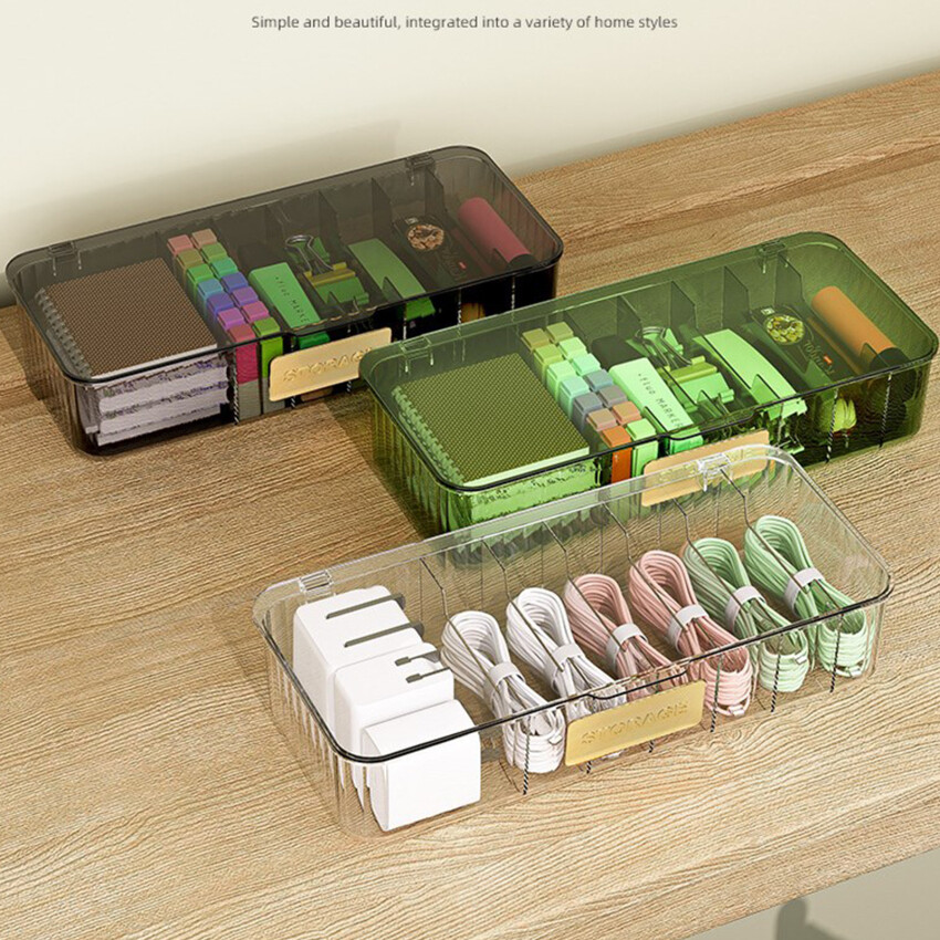 Cable Storage Box Transparent Plastic Data Line Storage Container For Desk Stationery Multifunctional Headset Data Charging Line