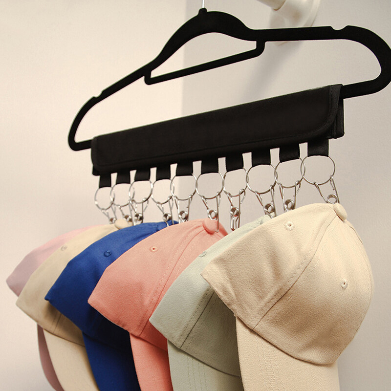 Cap Organizer Hanger, Portable Hat Organizer Holder with Rust-resistant Clips, 10 Stainless Steel Multi-purpose Storage Clips, for Hanging Hat/Socks/Gloves, etc