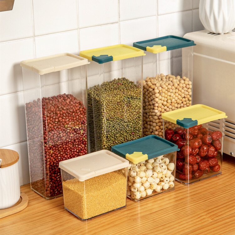 Kitchen Airtight Box Food Storage Container Stackable Bottles Kitchen Food Sealed Jar Containers Grain Nuts Beans Storage Box With Lid Buckle Design Sealed Moistureproof and Dustproof Household Plastic Box