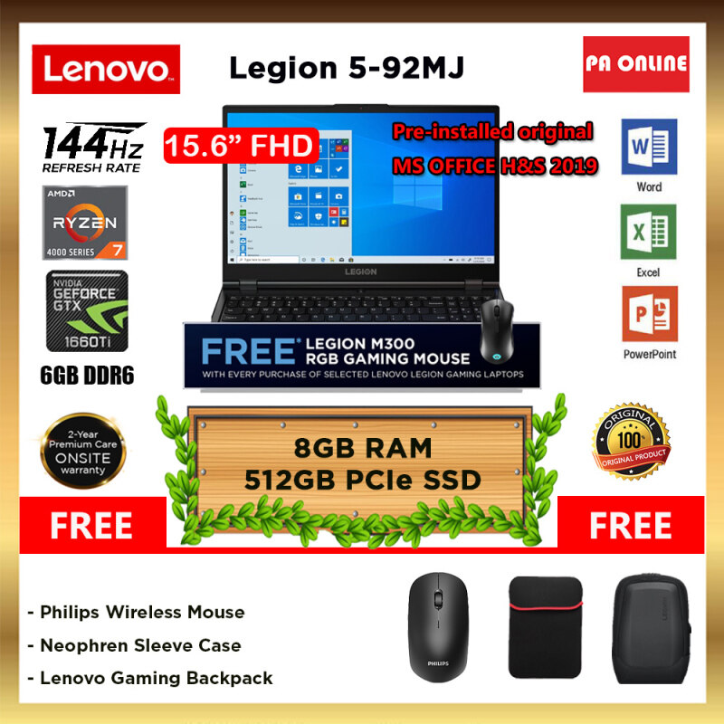 Lenovo Legion 5 15ARH05H 82B10092MJ (24GB RAM) - AMD Ryzen 7 4800H /8GB-24GB RAM /512GB SSD /NVD GTX1660Ti 6GB /15.6 FHD IPS /Win 10 /Ms office /2 Years Malaysia