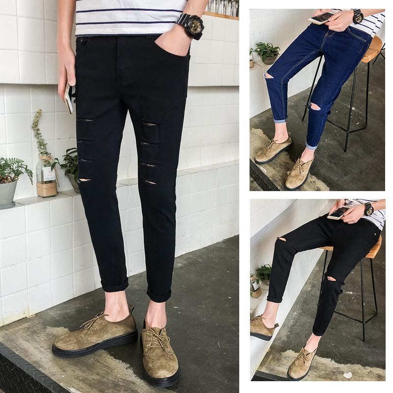 Malling Fashion Men S Ripped Slim Fit Jeans Korean Style Elasticity Leisure Straight Cut Pants Male Casual Denim Pants Seluar Slack Lelaki 2019 New Seluar Jeans Lelaki Lazada
