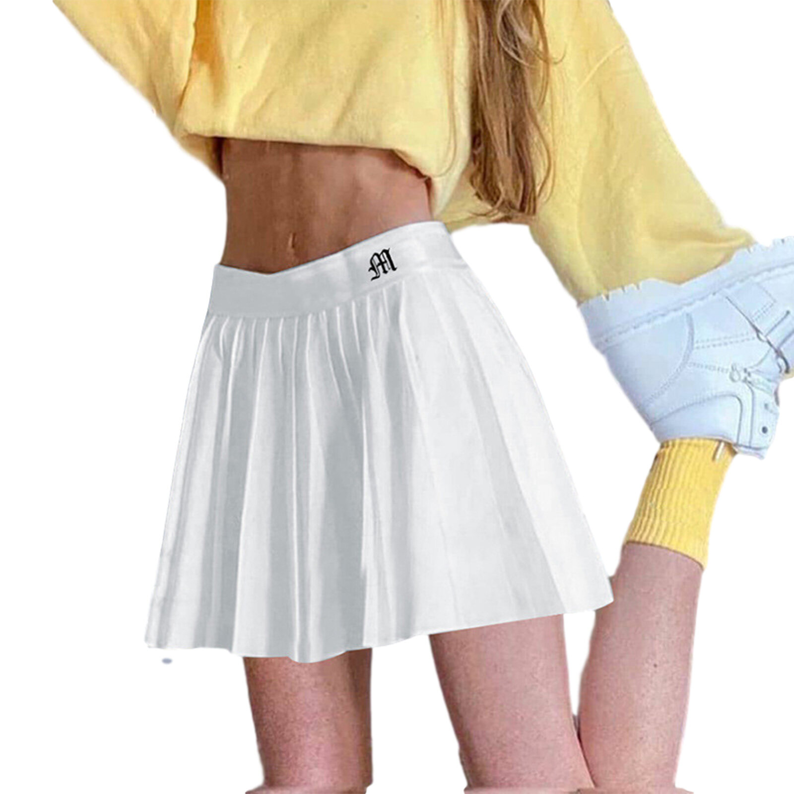 Girls Women High Waist Pleated Mini Skirt Slim Waist Letter Embroidery Casual Tennis uniform Skirt Fashion mujer Solid Skirts