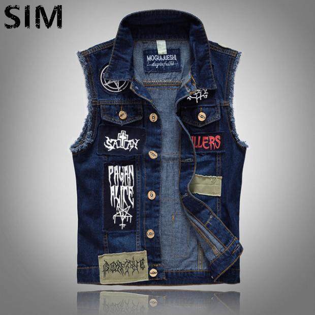 Mens Denim Vest Outfits Men Ripped Denim Vests Blue Rock Style
