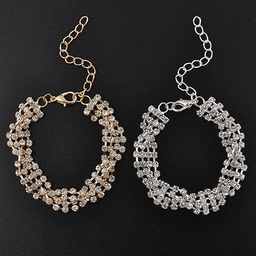 Talent Star Fashion Women's Gold Silver Plated Clear Crystal Chain Bracelet Bangle Jewelry
