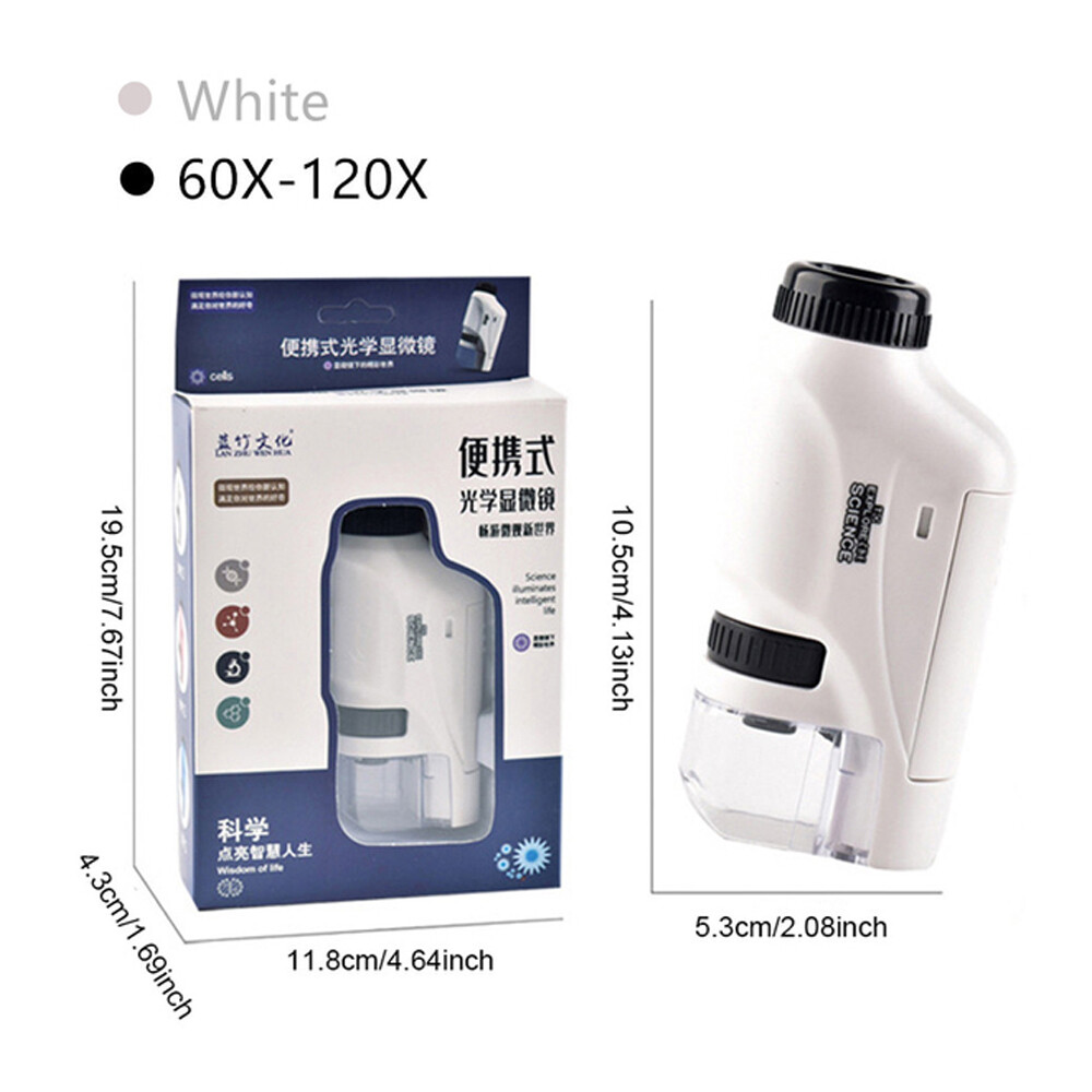 Kính Hiển Vi Bỏ Túi Kính Hiển Vi Cầm Tay Phòng Thí Nghiệm 60-120X Kính Hiển Vi Trẻ Em Có Đèn LED Quà Tặng Đồ Chơi Khoa Học Mầm Non Cho Bé Trai Và Bé Gái