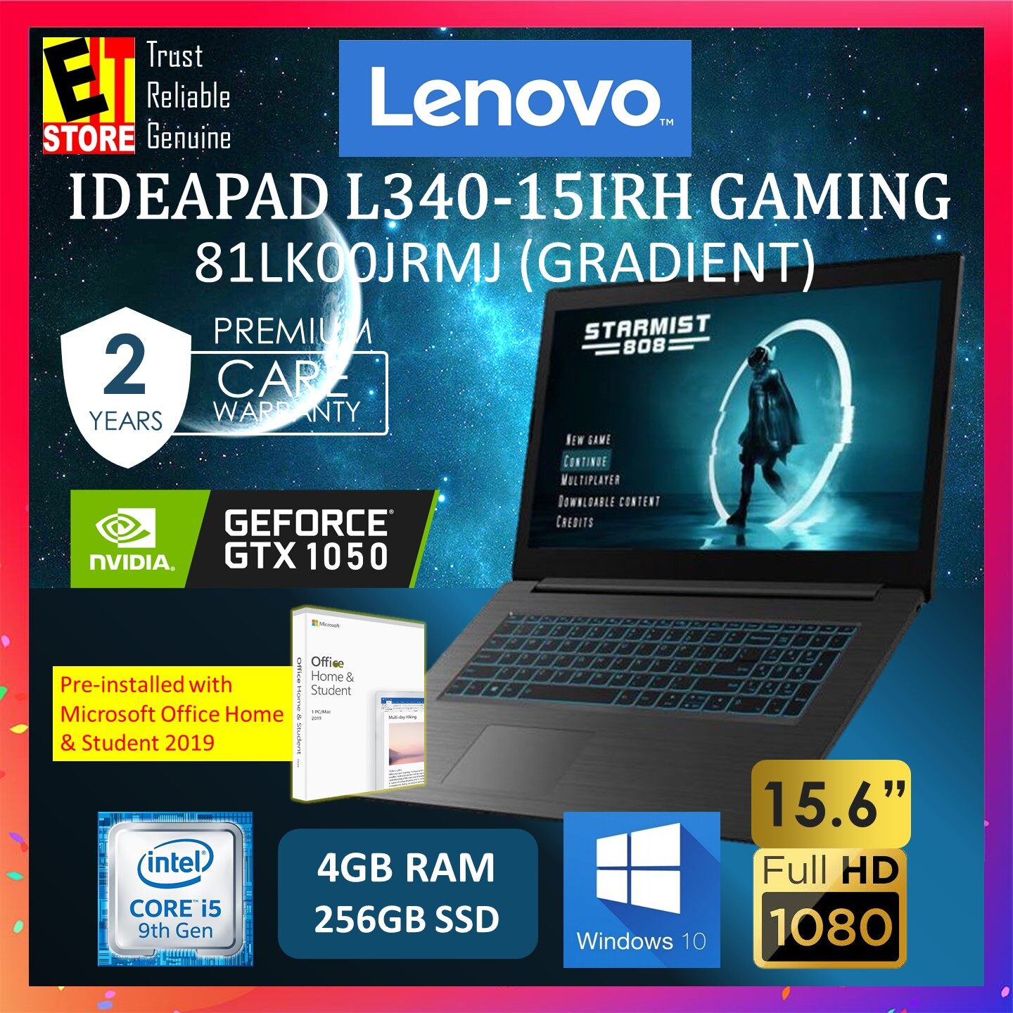 LENOVO IDEAPAD L340-15IRH 81LK00JRMJ GAMING LAPTOP (I5-9300H/4GB/256GB SSD/15.6 FHD/GTX 1050 3GB/W10/2YRS) WITH MS.OFFICE Malaysia