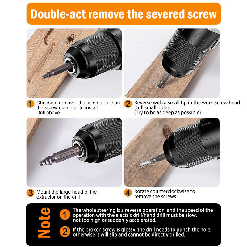 Broken double head screw extractor, sliding thread and broken wire remover 4341 hexagon drill set, broken wire extractor