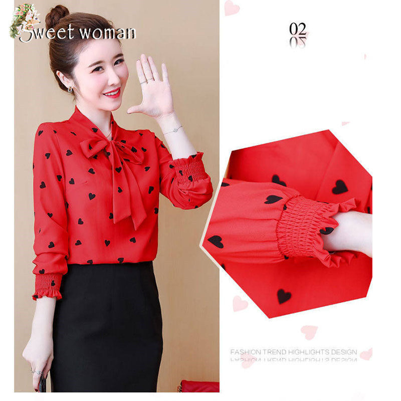 【SW】2020 bow tie V-neck long sleeve shirt with polka dot pattern