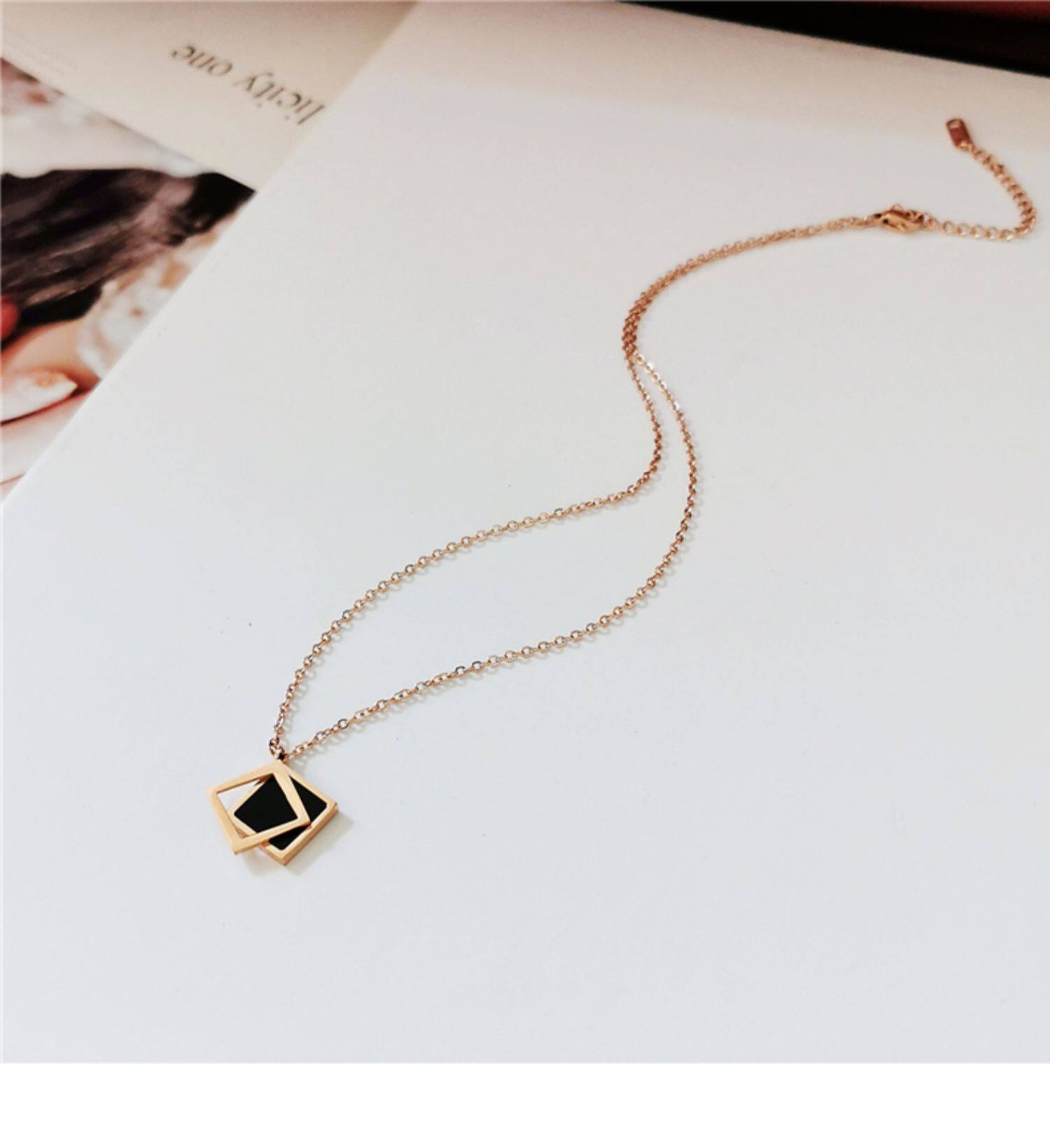 Titanium Steel Geometric Diamond Clavicle Necklace Personalized Black Block Pendant Necklace Tidal Neckchain