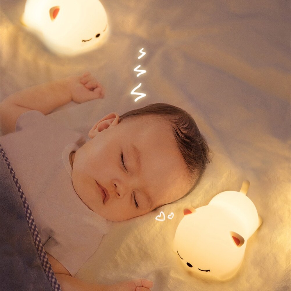Terylin Sleeping Cat USB Pat Remote Control LED Silicone Night Light Desk Bedside Lamp