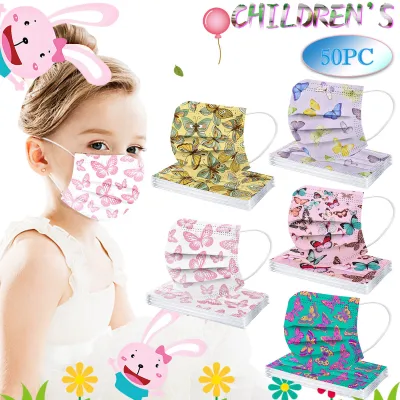 Garnerstore High quality White Face Mask 50PCS Children Butterfly Disposable Protection Three Layer Breathable Korean style design fashion printed New 2021