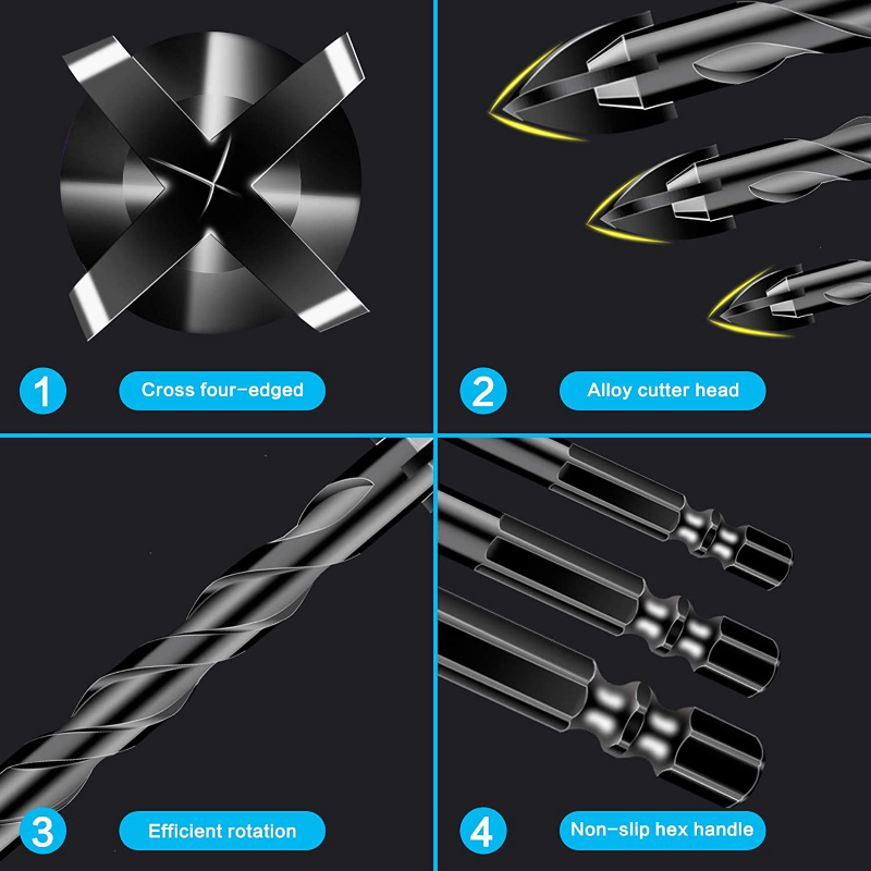 3-12mm Cross Hex Tile Drill Bits Set Hard Alloy Triangle Stone Glass Ceramic Concrete Drill Bit Extension Hole Opener Universal Tool
