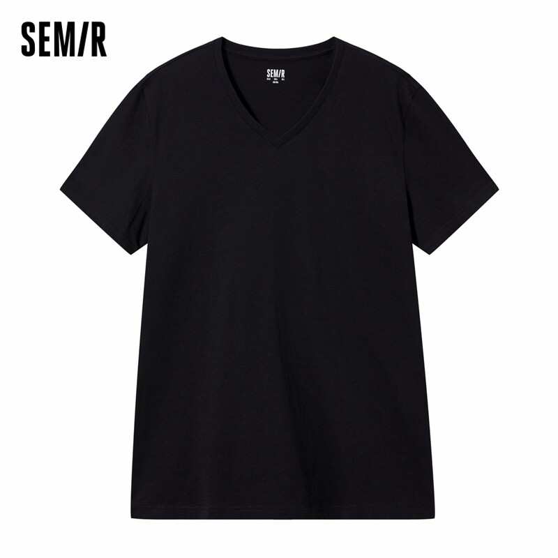 semir T-shirt men short-sleeved pure cotton white bottoming shirt men half-sleeved tops V-neck solid color
