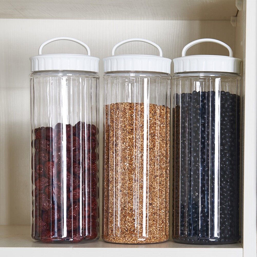 Kitchen Plastic White Food Storage Container With Lids Sealing Pot Cereal Rice Sealed Jar