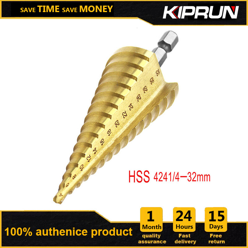 [Ready Stock] KIPRUN 4-32mm HSS Titanium Coated Step Universal Drill Bit Set, 4-32mm HSS Titanium Coated Step Drill Bit Drilling Power Tools for Metal High Speed Steel Wood Hole Cutter Cone Drill