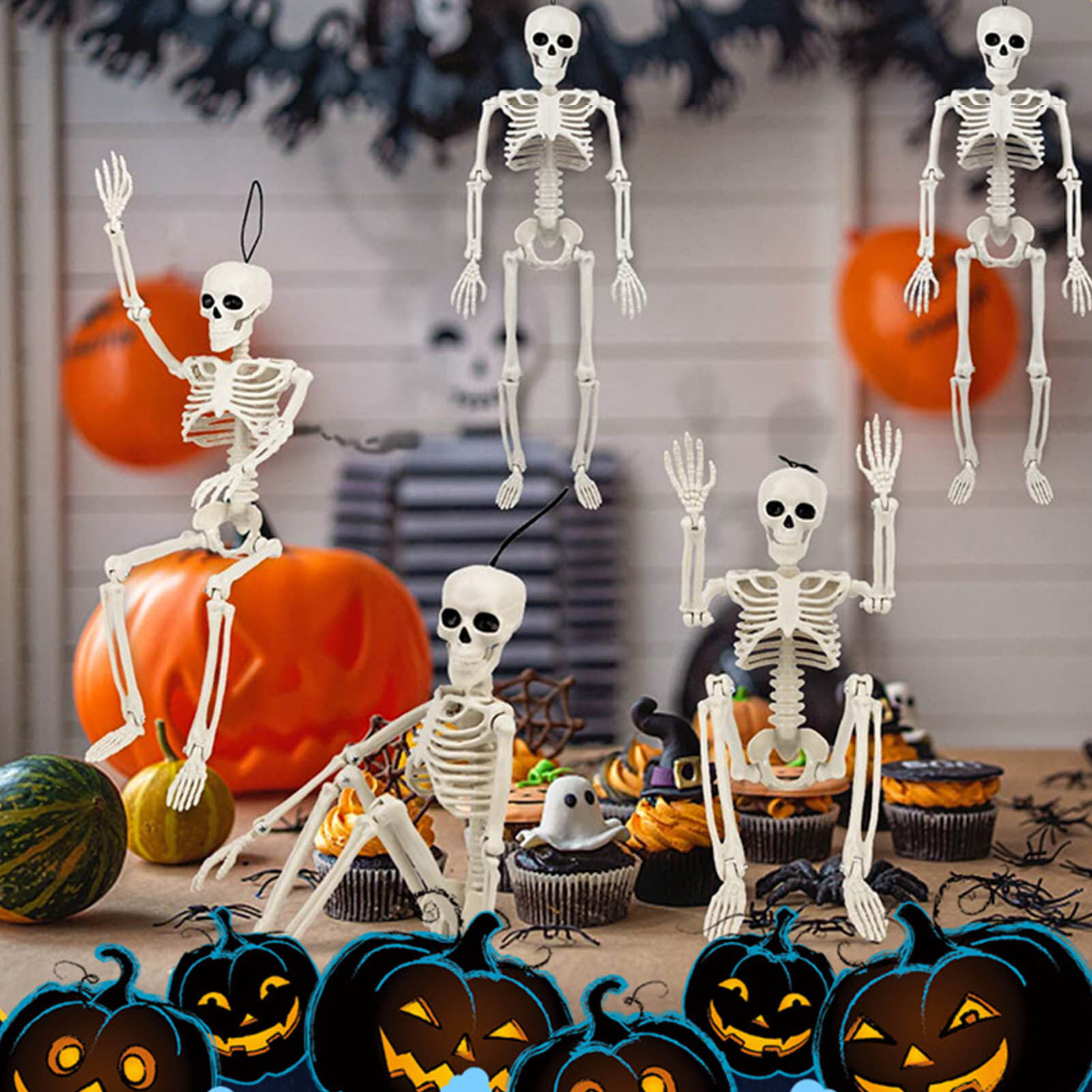 Microgood 2 cái khớp cử động trang trí bộ xương Halloween 40cm posable sống động như thật mô hình bộ xương đạo cụ ngôi nhà ma ám trước bãi cỏ trong nhà/ngoài trời Nghĩa địa trang trí
