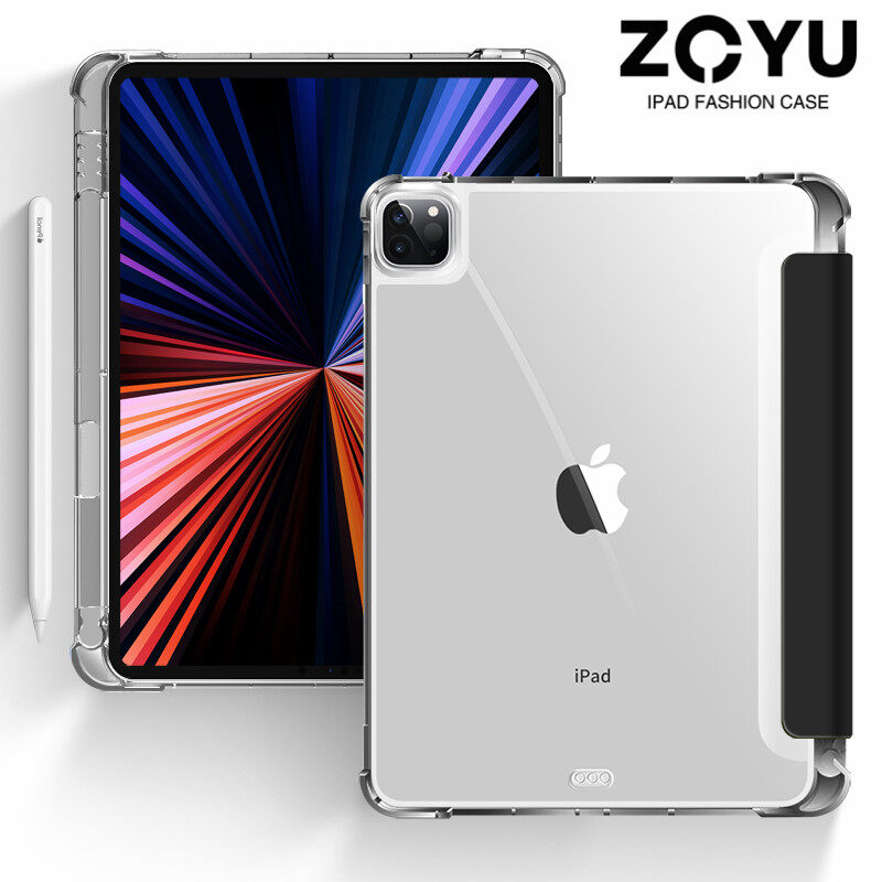 ZOYU iPad Case for iPad 11 Pro 11 2021 Pro 12.9 2021 Case Cover With pen slot Transparent case Silicone soft edge Anti-bending design DIY Spot Free shipping With sleep wake-up function Dual-purpose bracket support Ultra-thin heat dissipation