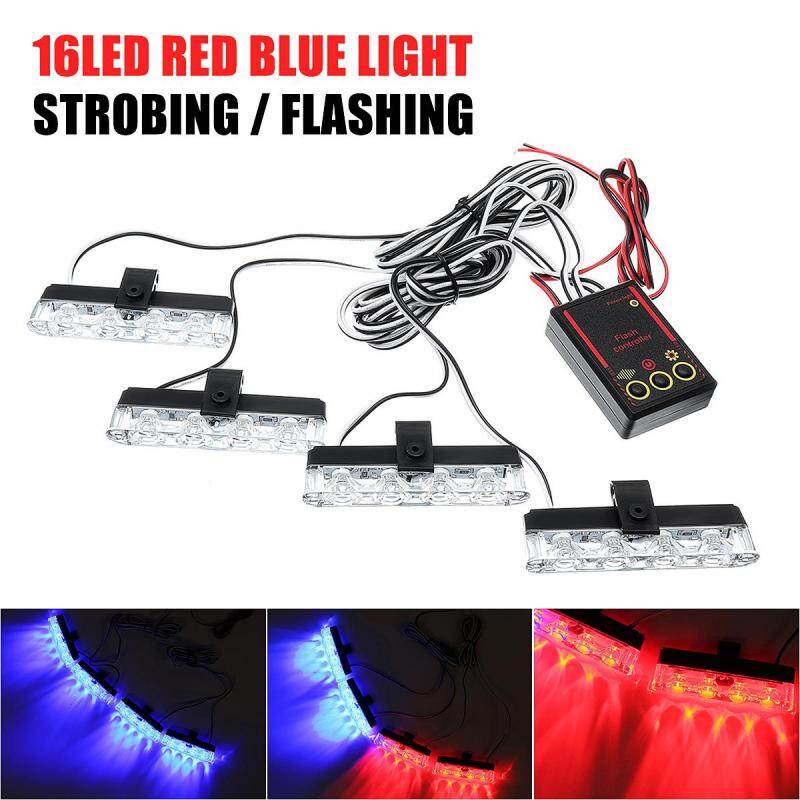 16 LED Xe Khẩn Cấp Strobe Light Bar Cảnh Sát Cảnh Báo Flash Visor Dash Ánh Sáng Đỏ Ánh Sáng Màu Xanh-Ánh Sáng Màu Xanh