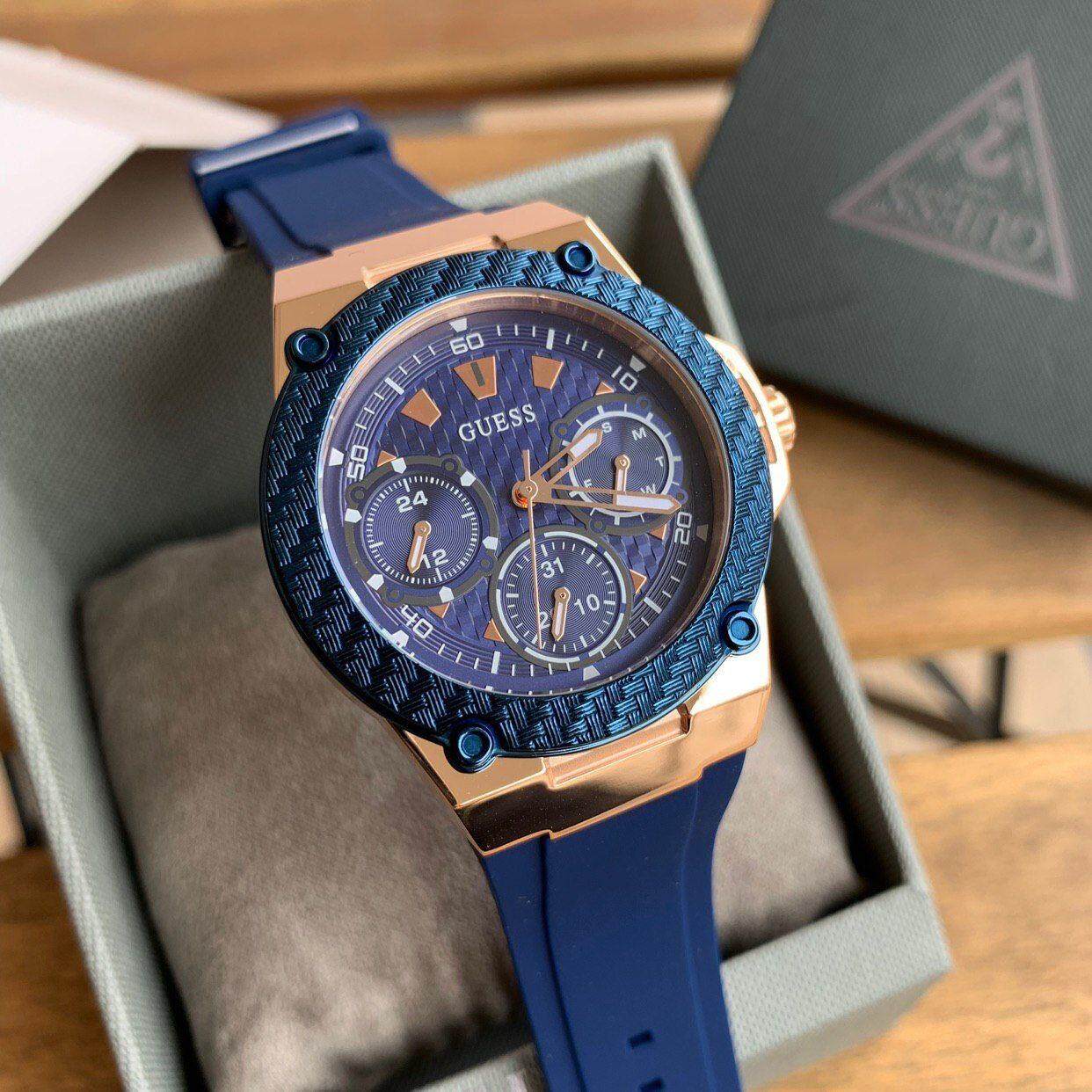 READY STOK Guess Legacy Blue Dial Blue Silicone Ladies Watch