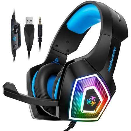 Hunterspider V1 หูฟังสเตอริโอสำหรับเล่นเกม Surround ชุดหูฟังพร้อมไมโครโฟนไฟ LED สำหรับ PS4 Xbox One PC