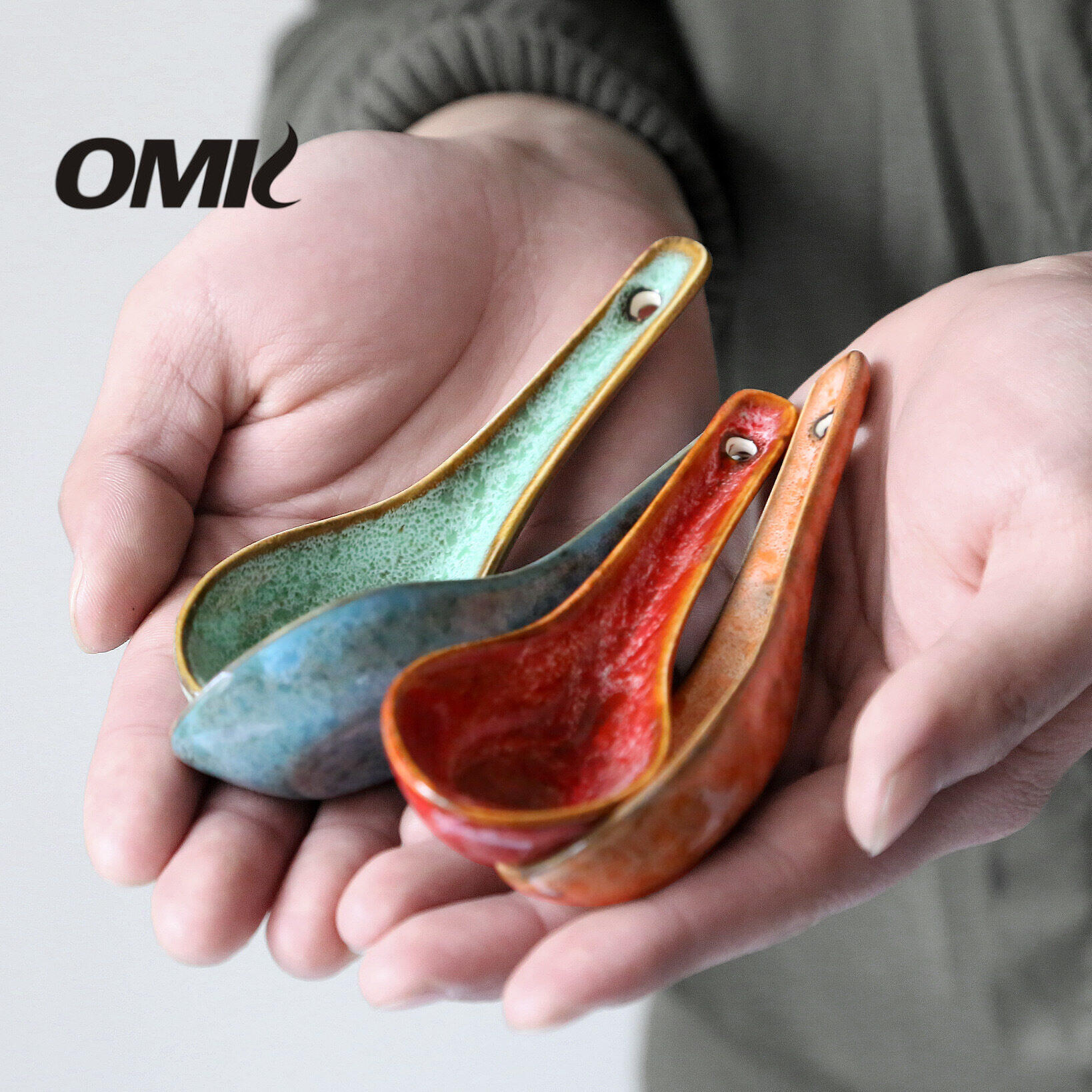OMK Retro style ceramic soup spoon long handle