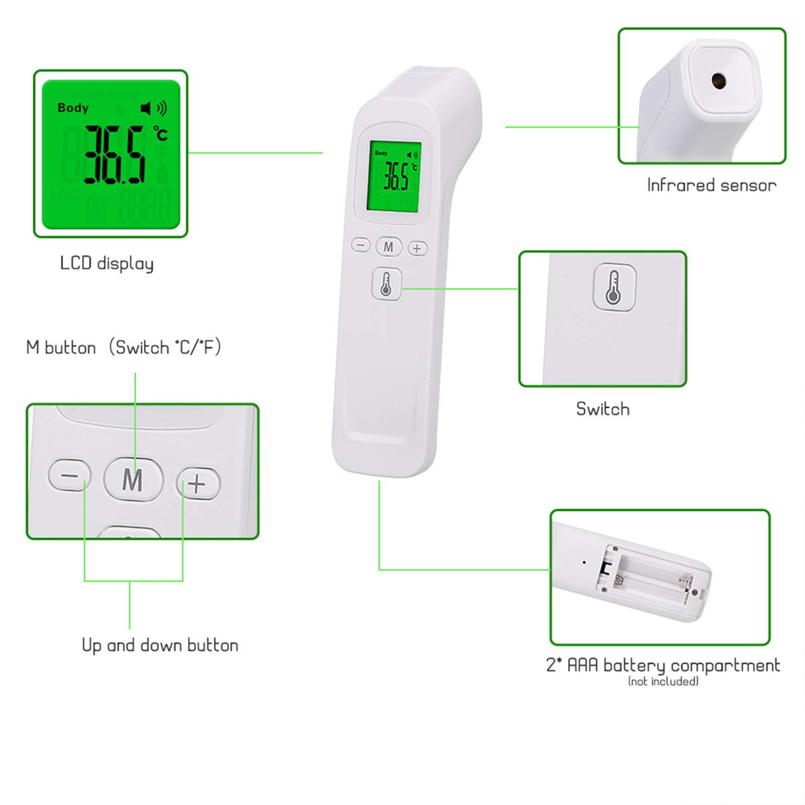 Multifunctional Infrared Thermometer Non-contact IR Thermometer Handheld Digital Forehead Temperature Measurement LCD Screen Thermometer / Thermal Scanner Thermometer / Infrared Thermometer / Thermometer Digital/ Thermometer Infrared / Digital Thermometer